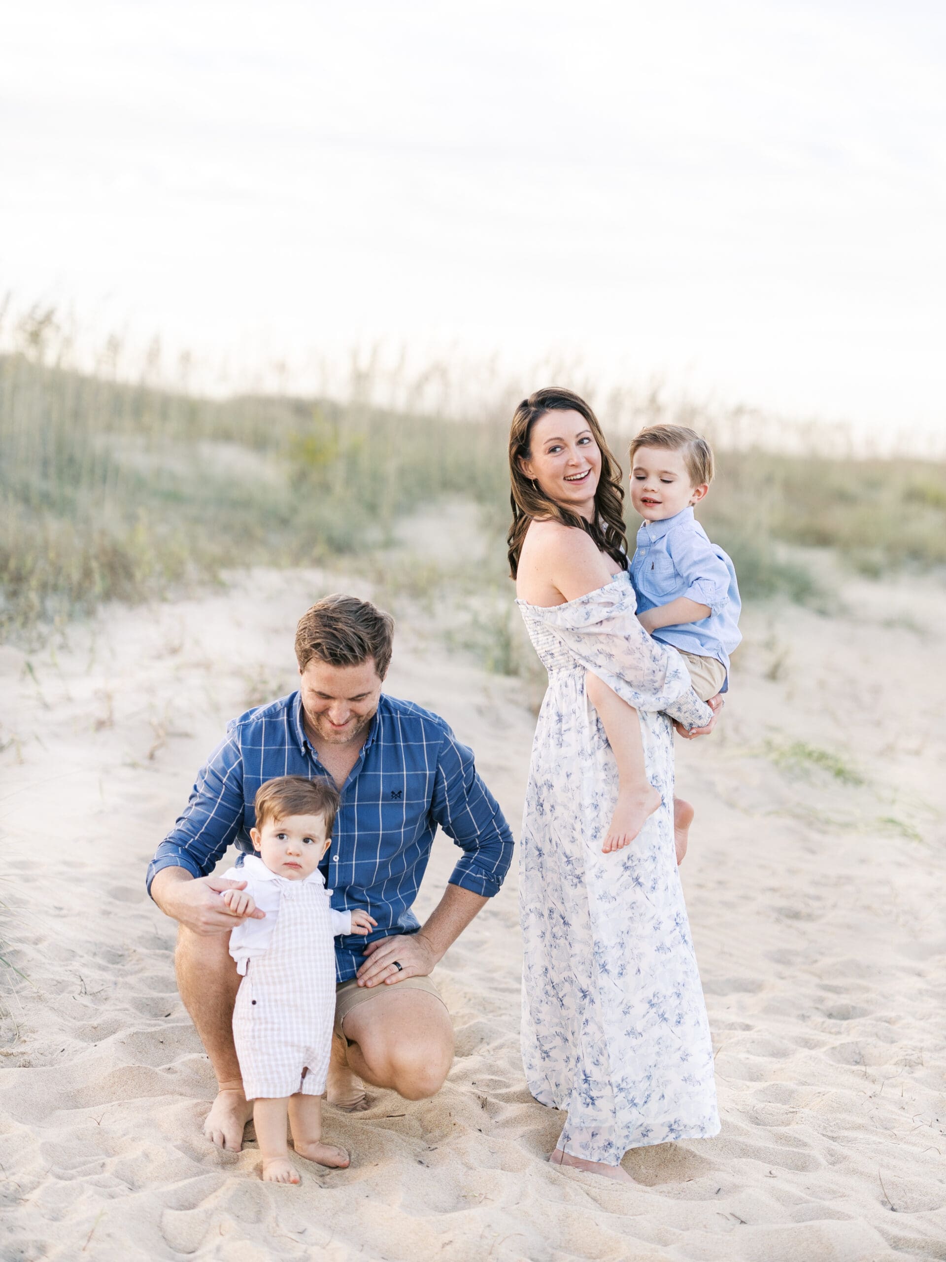 Family of four on the beach